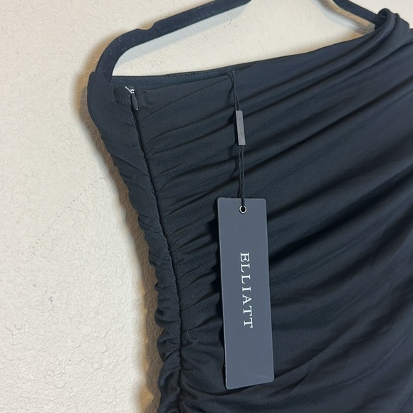 NEW ELLIATT Black MESH Ruched‎ POSEY One Shoulder ASYMMETRIC Cocktail DRESS - Picture 7 of 9